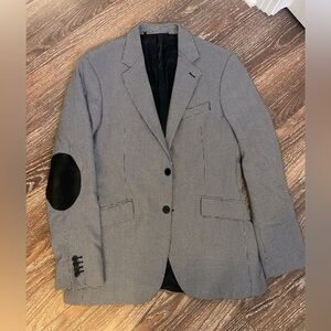 Men’s Zara black white blazer elbow patch double vent size 42R